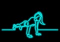 One line drawing of woman doing pushups with neon vector effect