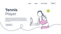 One line drawing woman playing tennis, vector illustration girl with racket continuous single hand drawn graphic. Landing page Royalty Free Stock Photo