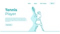 One line drawing woman playing tennis, vector illustration girl with racket continuous single hand drawn graphic. Landing page Royalty Free Stock Photo