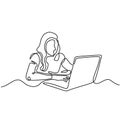 One line drawing of woman sitting with laptop computer doing job task. Girl working concept of secretary Royalty Free Stock Photo