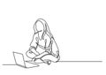 One line drawing of a woman sitting with laptop computer Royalty Free Stock Photo