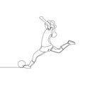 One line drawing of women soccer player continuous style