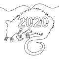 One line drawing Year of the Rat 2020 concept