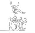 One line drawing of young happy business man thrown into the air by his friend to celebrate his successive business. Job promotion Royalty Free Stock Photo