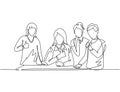 One line drawing of young happy female elementary school teacher surrounded by her boys and girls students at class. Study Royalty Free Stock Photo