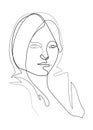 One line elegant sketch of beauty woman portrait, female face minimalist drawing on white