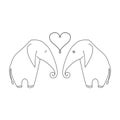 One line elephant couple in love