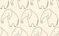 One line elephant seamless pattern