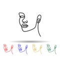 One line, face, woman multi color icon. Simple thin line, outline vector of human icons for ui and ux, website or mobile