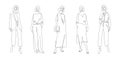 One line fashion clothing. Summer and spring clothes collection line art style. Outline fashion illustration. Women look