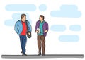 One line drawing of two men walking and talking Royalty Free Stock Photo