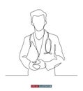 Continuous line drawing of doctors silhouette. Hospital scene. Vector illustration.