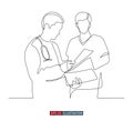 Continuous line drawing of two doctors dialog. Hospital scene. Vector illustration.