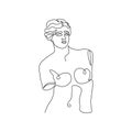 One line Greece mythology sculpture. Ancient greek statue hand drawn continuous line, Venus de Milo goddess torso Royalty Free Stock Photo