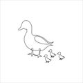 One Line hand drawing Mother and Baby ducks outline Icon Royalty Free Stock Photo