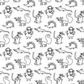 One line hand drawn animals Rat, mouse, mole, Hedgehog. Seamless pattern