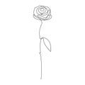 One line hand drawn rose. Long stem rose. Single line flower. Vector illustration