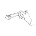 One line hand holding chopsticks with sushi Vector