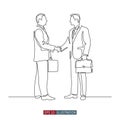 Continuous line drawing of businessmens handshake. Vector illustration. Royalty Free Stock Photo