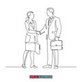 Continuous line drawing of businessmens handshake. Vector illustration.