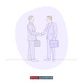 Continuous line drawing of businessmens handshake. Vector illustration. Royalty Free Stock Photo