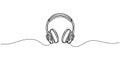 One line headphones. Hand drawn vector illustration. Continuous line drawing of headphones.