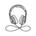 One line headphones. Hand drawn vector illustration. Continuous line drawing of headphones.
