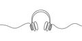 One line headphones. Hand drawn vector illustration. Continuous line drawing of headphones