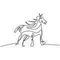 One line horse hand drawing art. Standing wild horse for logo, card, banner, poster, flyer isolated on white background. Elegance Royalty Free Stock Photo