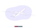 Continuous line drawing of jet plane. Vector illustration. Royalty Free Stock Photo
