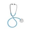 One line logo design of stethoscope. Equipment for doctor examining patient heart beat condition. Medical health care service