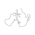 One line love couple. Abstract continuous line drawing man woman silhouettes art poster minimal greeting card. Vector illustration