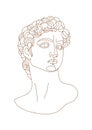One line Michelangelo\'s David portrait. Classical greek sculpture.