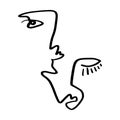 One line minimalistic brush grunge abstract face. Vector illustration. Modern contemporary art, trendy continuous