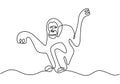 one line monkey drawing. Vector animal chimpanzee