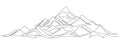 One line mountains landscape. Panoramic mountain range with snowy peak continuous outline vector illustration