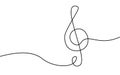 One line music key symbol. Continuous line art drawing classical cultural melody sound silhouette. Hand drawing doodle