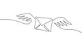 One line paper envelope. Black and white monochrome continuous single line art. Email message post letter send