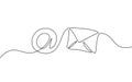 One line paper envelope. Black and white monochrome continuous single line art. Email message post letter send