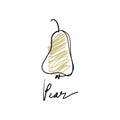 One line pear stylish drawing. Silhouette continuous line fruit, vector EPS Illustrator art