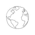 One line planet earth. Minimal continuous doodle line globe, simple graphic design of world drawing. Vector illustration