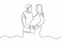 one line pregnant couple in love expecting a child hand-drawn picture silhouette. Single hand drawn vector illustration