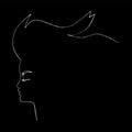 One line - the profile of a girl with hair on wind, black on white, minmalist continuous line technque, beauty fashion