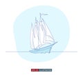 Continuous line drawing of yacht. Abstract sailing vessel silhouette. Vector illustration. Royalty Free Stock Photo