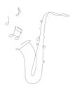 One line sax illustration with notes. Jazz music band instrument line art. Saxophone logo icons vector design Royalty Free Stock Photo