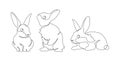 One line silhouette collection. Vector linear art illustration set. Rabbit, bunny animal black symbol isolated on white background Royalty Free Stock Photo