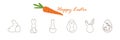 One line or single line vector rabbit icons set. Simple bunny isolated with carrot Royalty Free Stock Photo