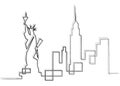 One line sketch style New York city skyline. Simple modern minimalistic style vector isolated on white background