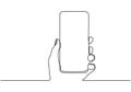 one line smartphone or mobile phone. Vector illustration continuous single hand drawn gadget device. Communication technology