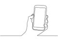 one line smartphone or mobile phone. Vector illustration continuous single hand drawn gadget device. Communication technology